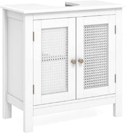 White Under Sink Bathroom Cabinet with Rattan Doors Storage Unit 60x30x60cm