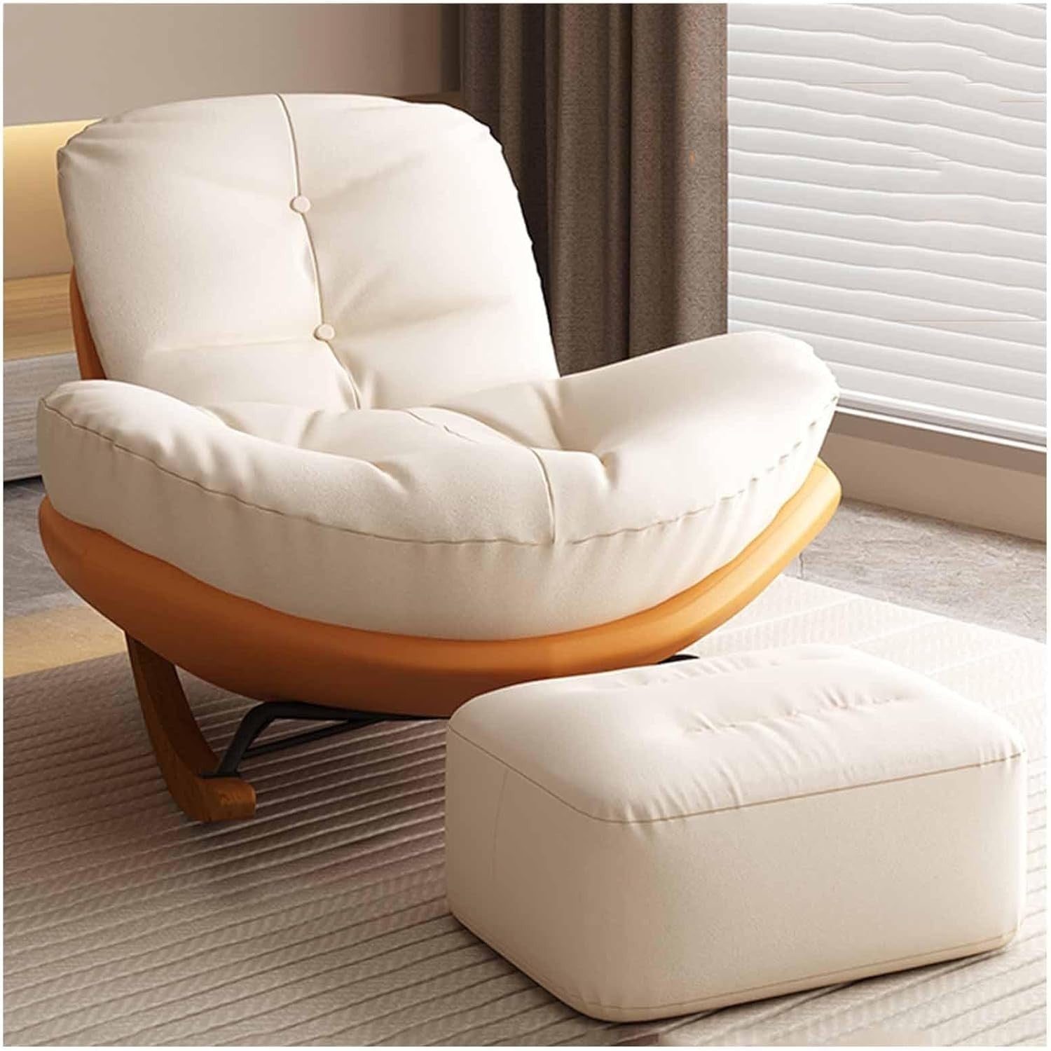 Luxury Rocking Chair with Footstool, Soft Recliner Glider for Nursery & Lounge