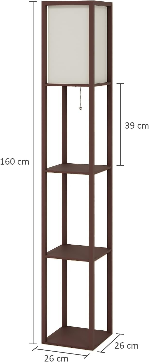 Floor Lamp with Shelves Wooden Storage Standing Light Reading Lamp Modern