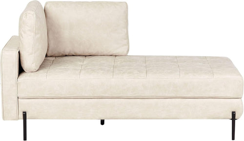 Modern Tufted Faux Leather Chaise Lounge Light Beige Metal Legs Comfort