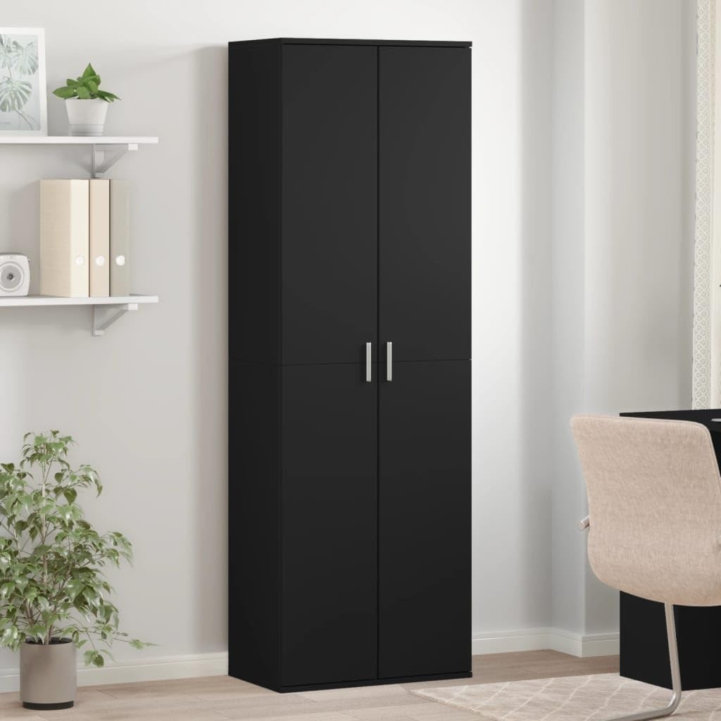 Black Tall Storage Cabinet Modern 60x35x180cm – Slim Shelving Unit