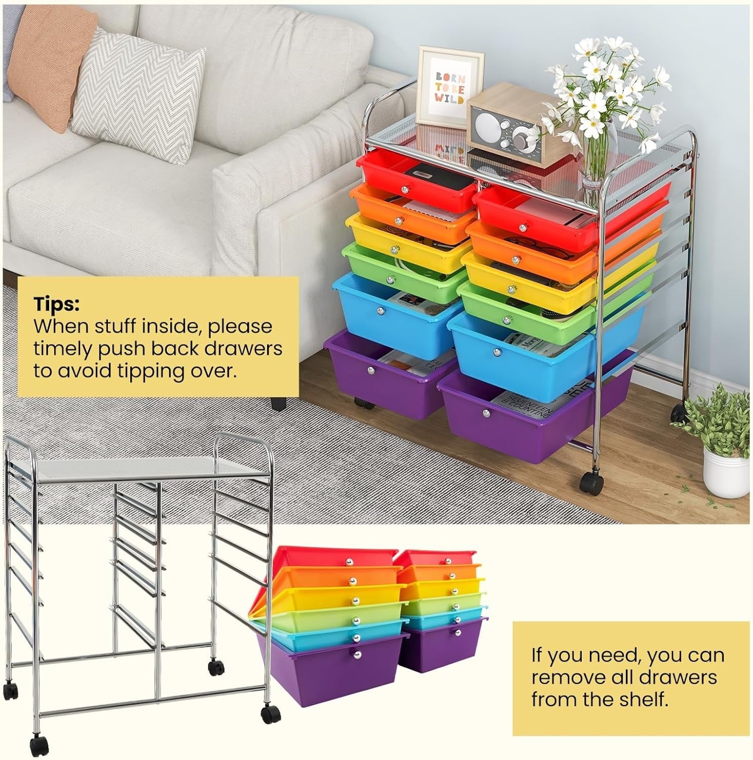 12 Drawer Rainbow Storage Cart Rolling12 Drawer Ra Organizer Trolley with Wheels