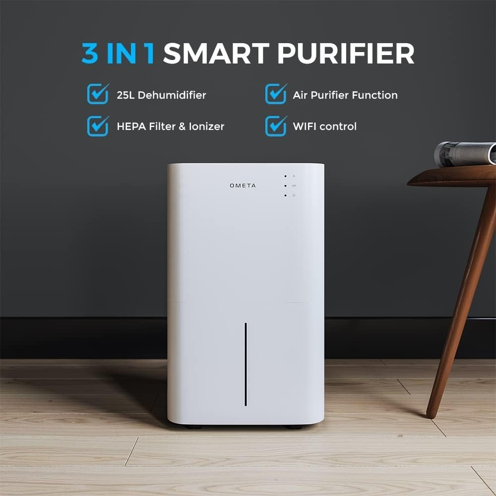 25L Dehumidifier Air Purifier HEPA Ioniser WiFi Damp Mould