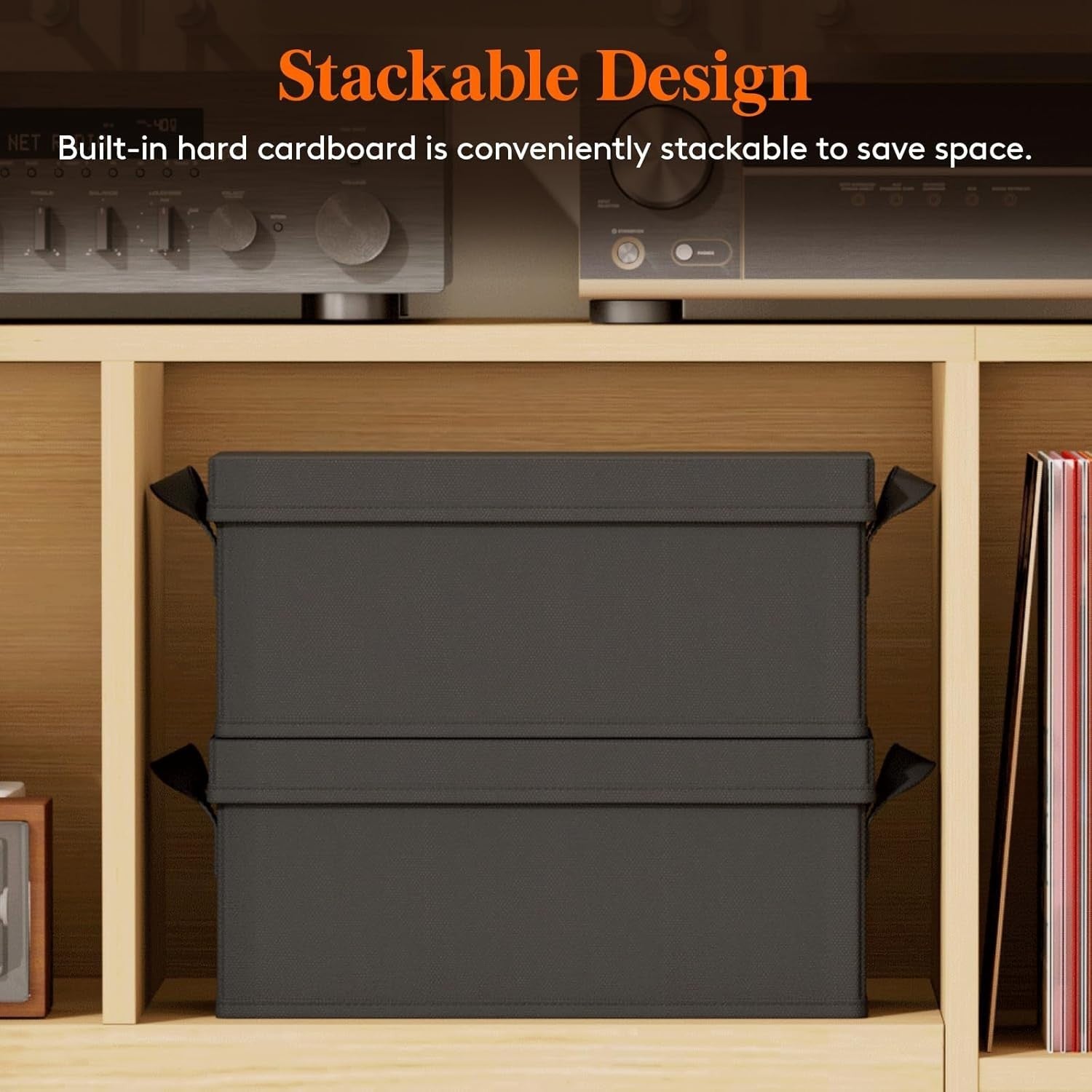 6 Pack CD Storage Boxes Stackable Lid Organizer Holds 180 CDs Black