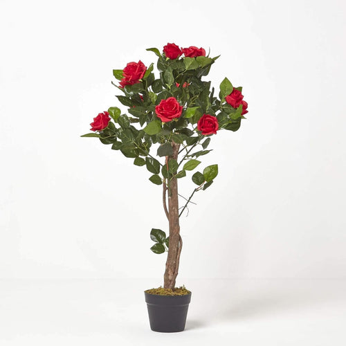 3ft Red Artificial Rose Tree Lifelike Petals & Leaves Indoor Home Wedding Decor
