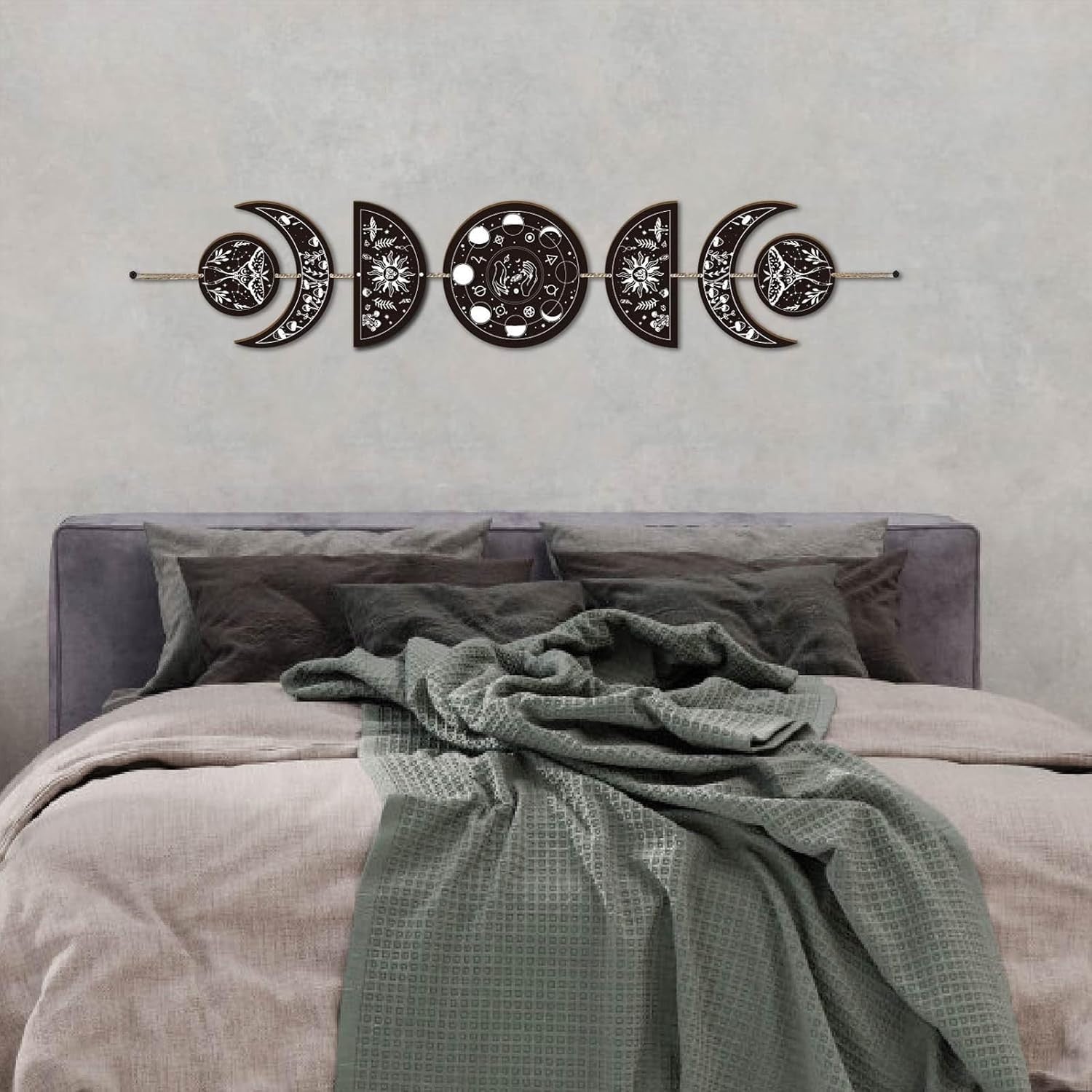 Moon Phase Wall Hanging Boho Wooden Witchy Decor 7pcs