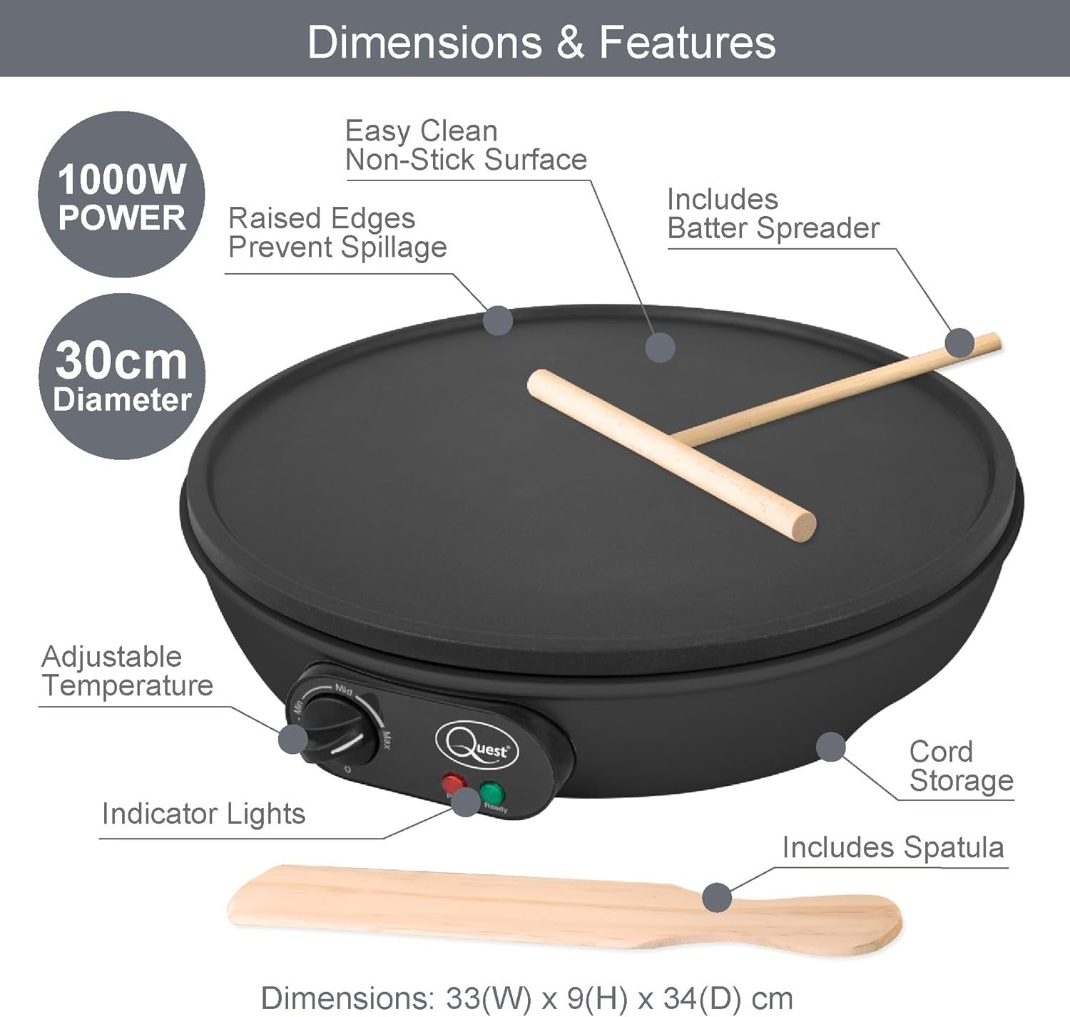 12" Electric Pancake & Crepe Maker 1000W Non-Stick with Tools