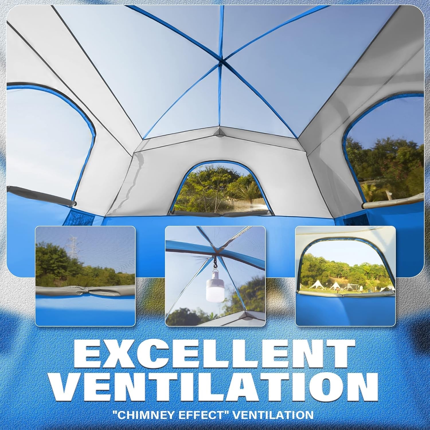 6-Person Cabin Tent Waterproof Windproof Family Camping Shelter