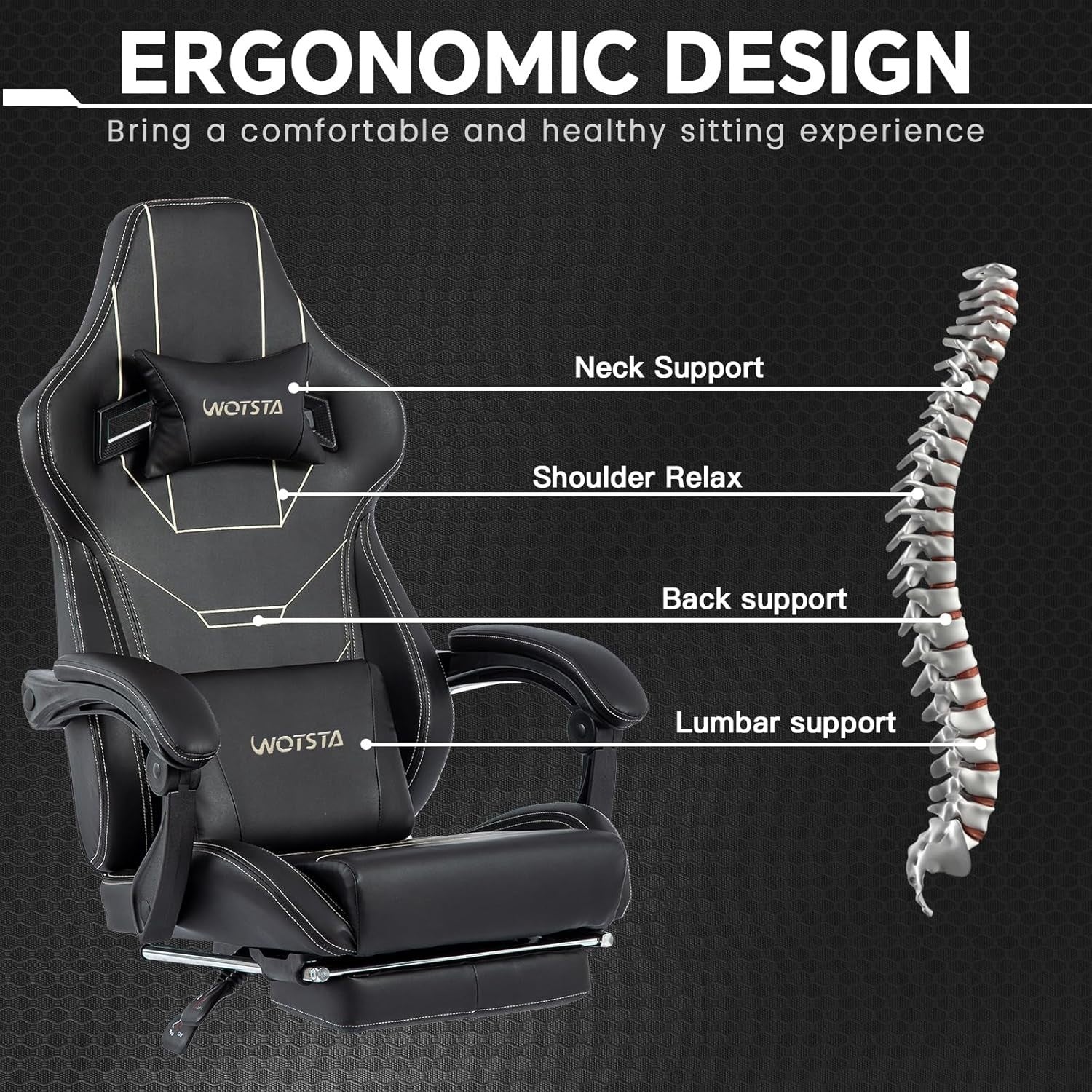 Black Ergonomic Gaming Chair Adjustable Recliner Headrest Footrest 330lbs Suppor