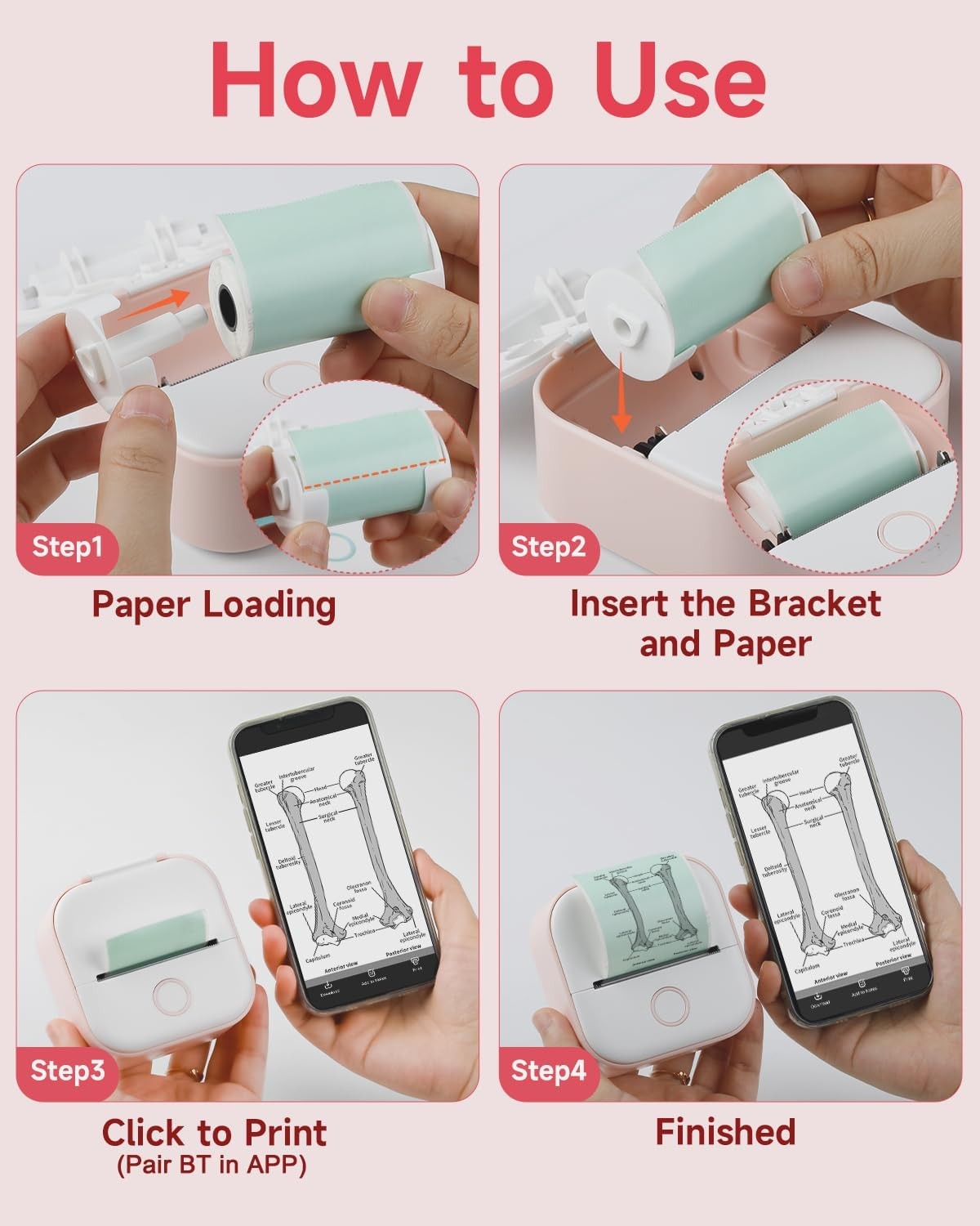 Mini Bluetooth Thermal Sticker Printer Inkless Portable Photo Label