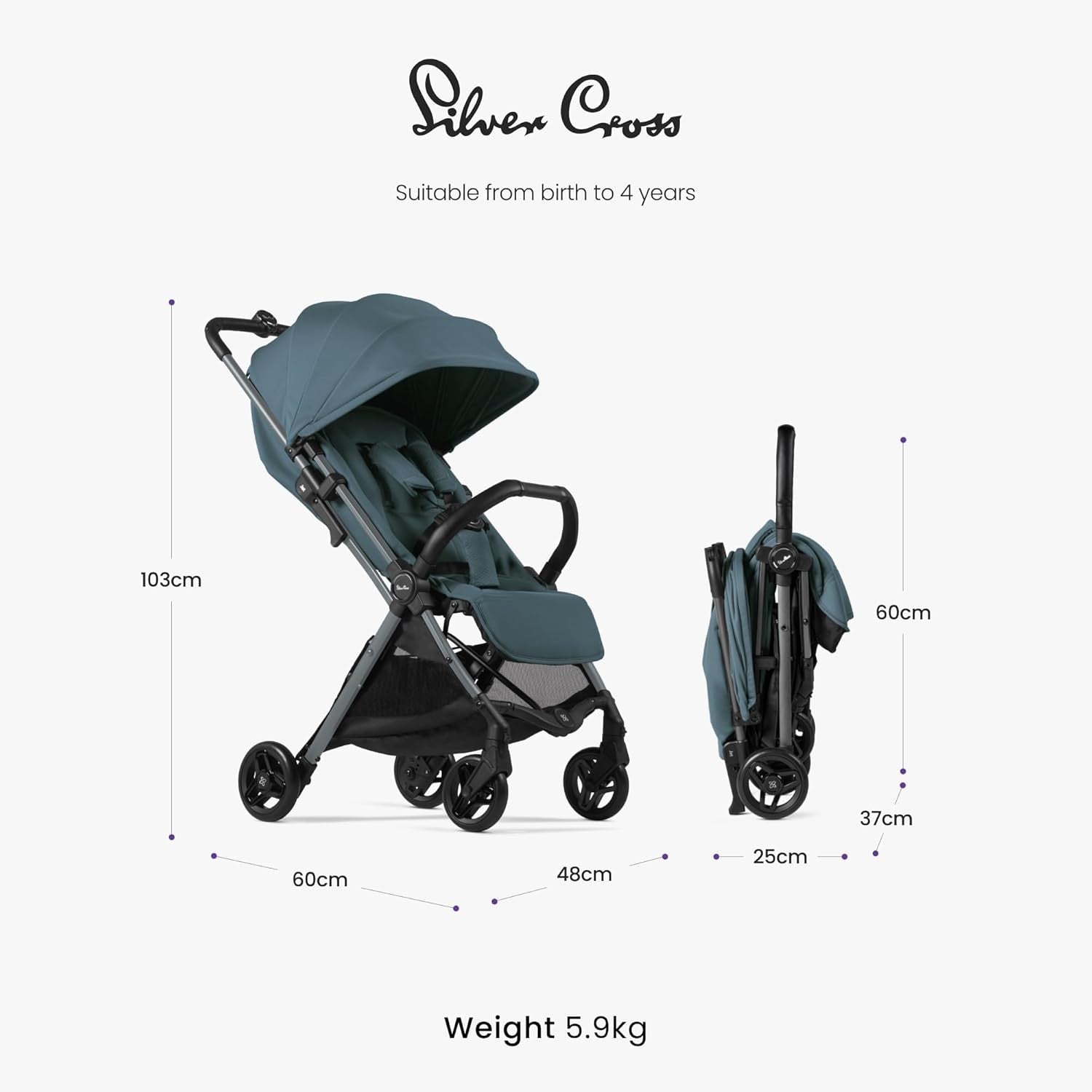 Cabin Size Travel Pushchair Lie-Flat Lightweight Foldable Stroller 0–22kg