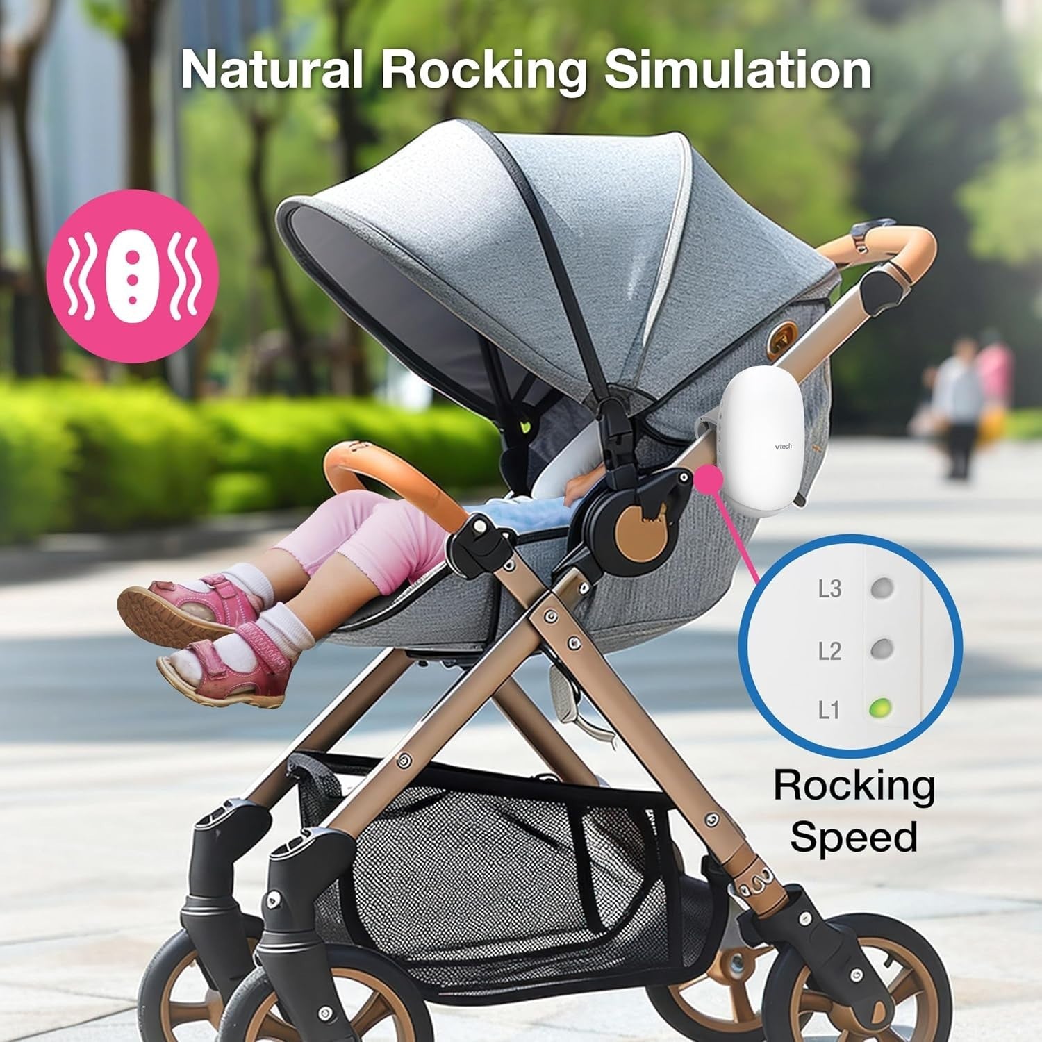 Portable Baby Stroller Rocker with Soothing Songs, Amber Night Light & USB-C