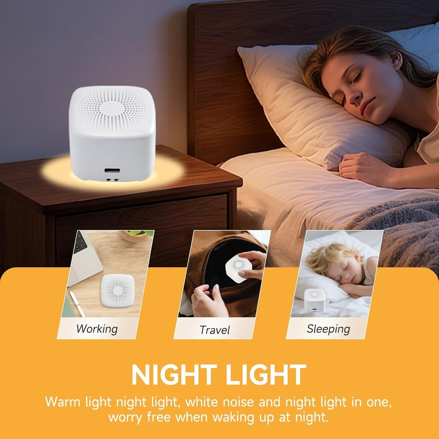 White Noise Sound Machine with Night Light & Sleep Timer for Adults