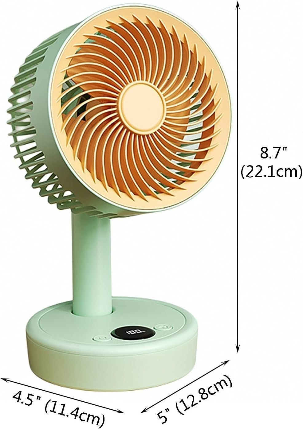 Portable Small Table Fan 5-Speed w LED Display Quiet USB Rechargeable Air Green