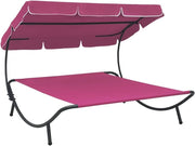 Modern Pink Outdoor Lounge Bed with Canopy | Weather-Resistant Patio Sunlounger