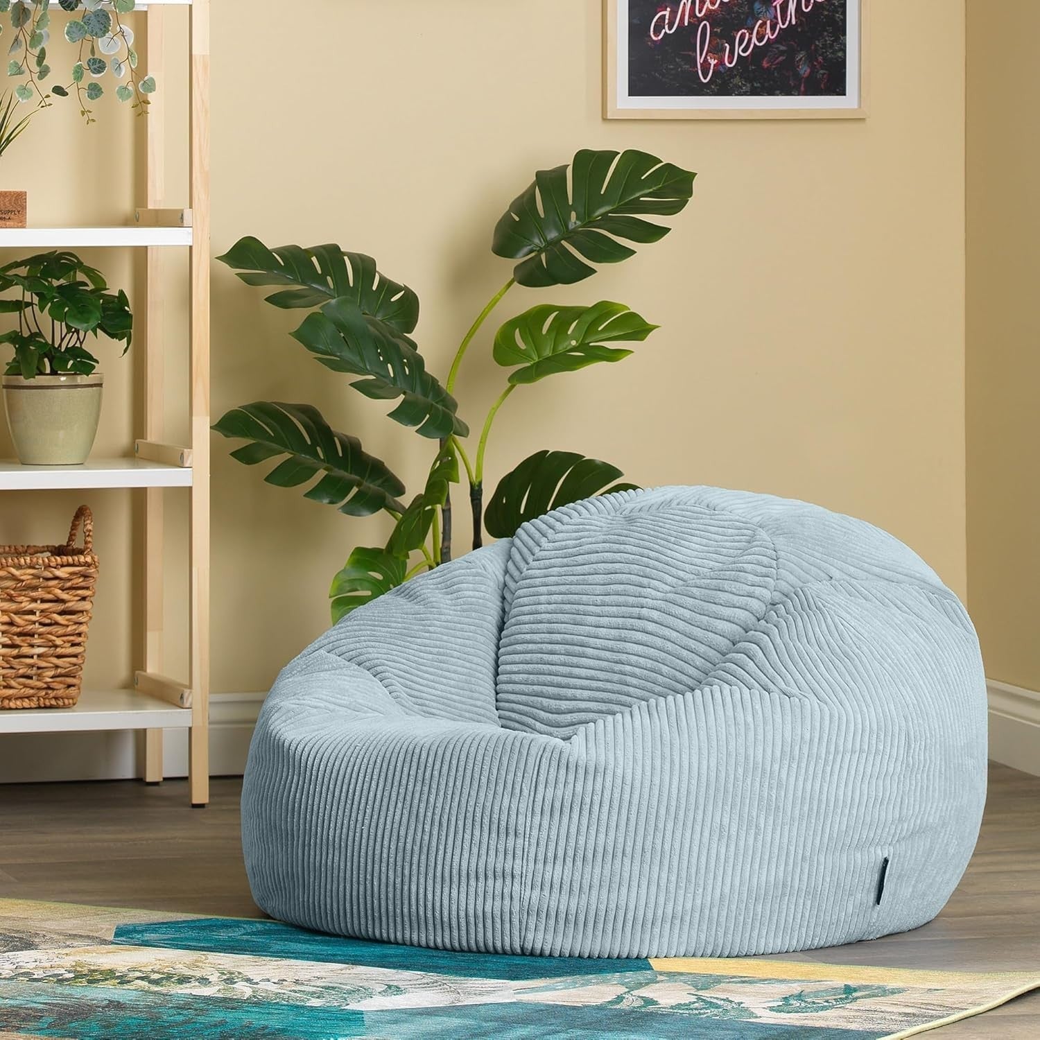 2 Ice Blue Cord Bean Bag Chairs Set Adults Lounge Seat Soft Relax Armchair