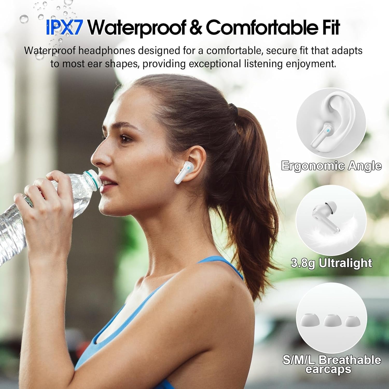 Wireless Earbuds Bluetooth 5.4 ANC Headphones Smart LED Touch Screen 40H White