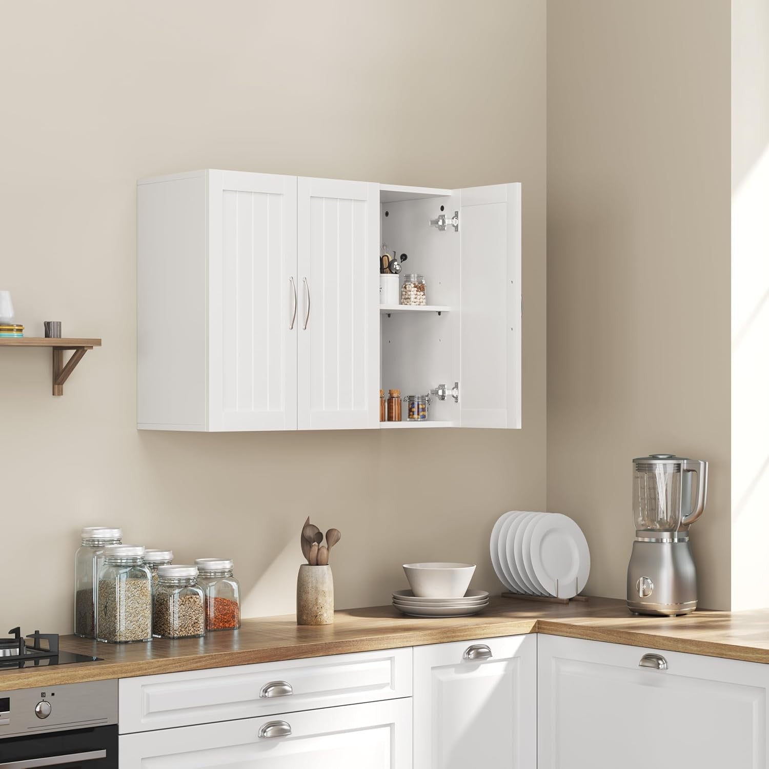 3 Door Wall Mounted Kitchen Bathroom Cabinet Storage Cupboard White