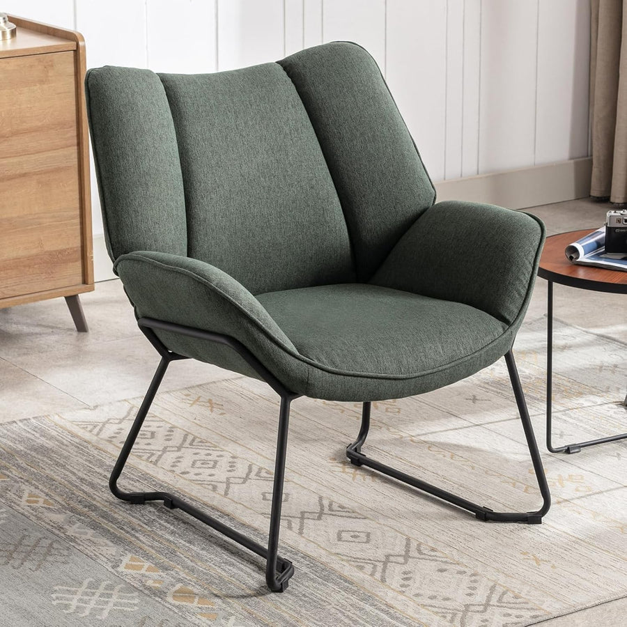 Modern Linen Upholstered Armchair Green Occasional Tub Chair with Metal Legs