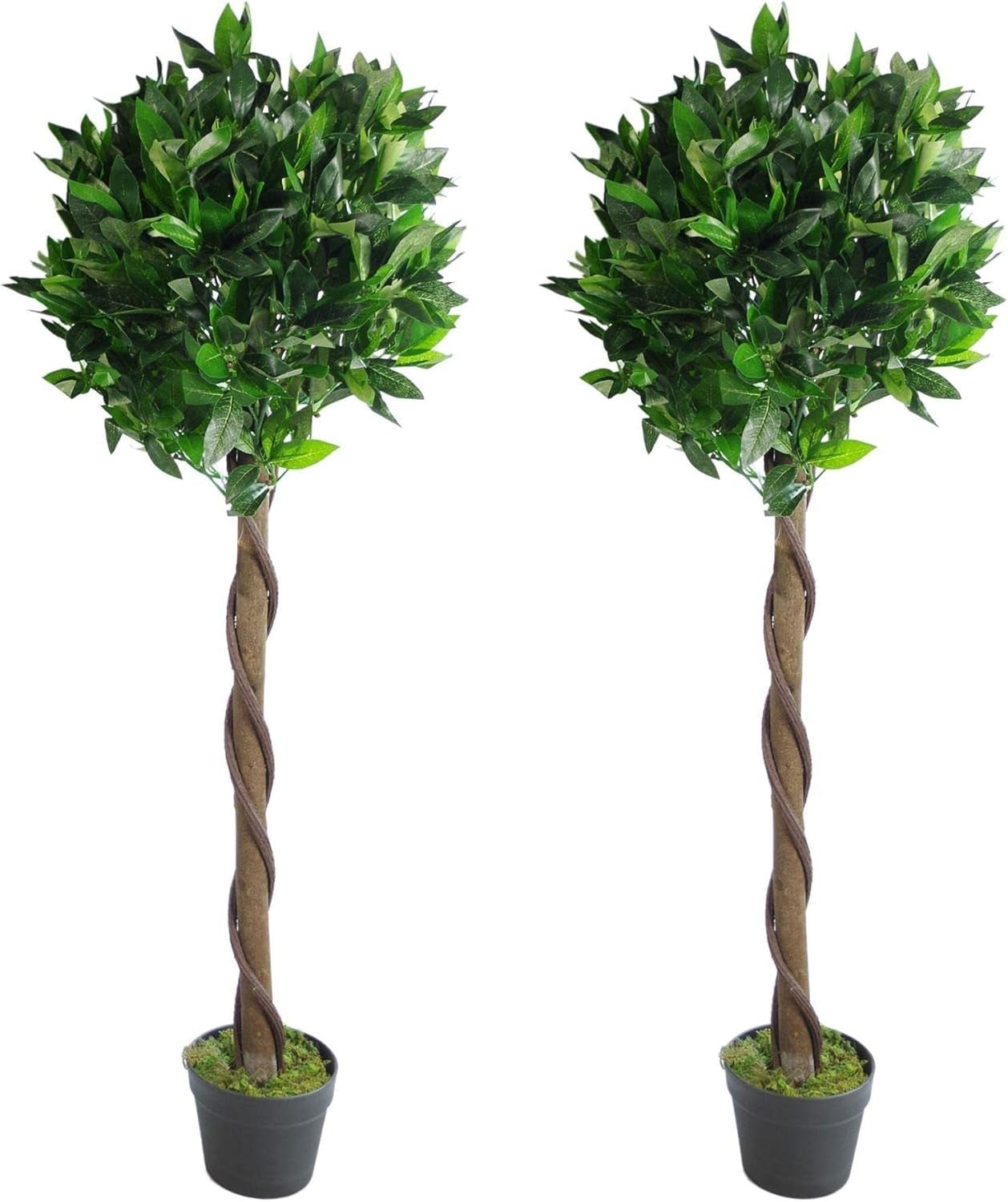 Pair of 120cm Twist Topiary Bay Laurel Ball Trees Artificial Outdoor Home Decor