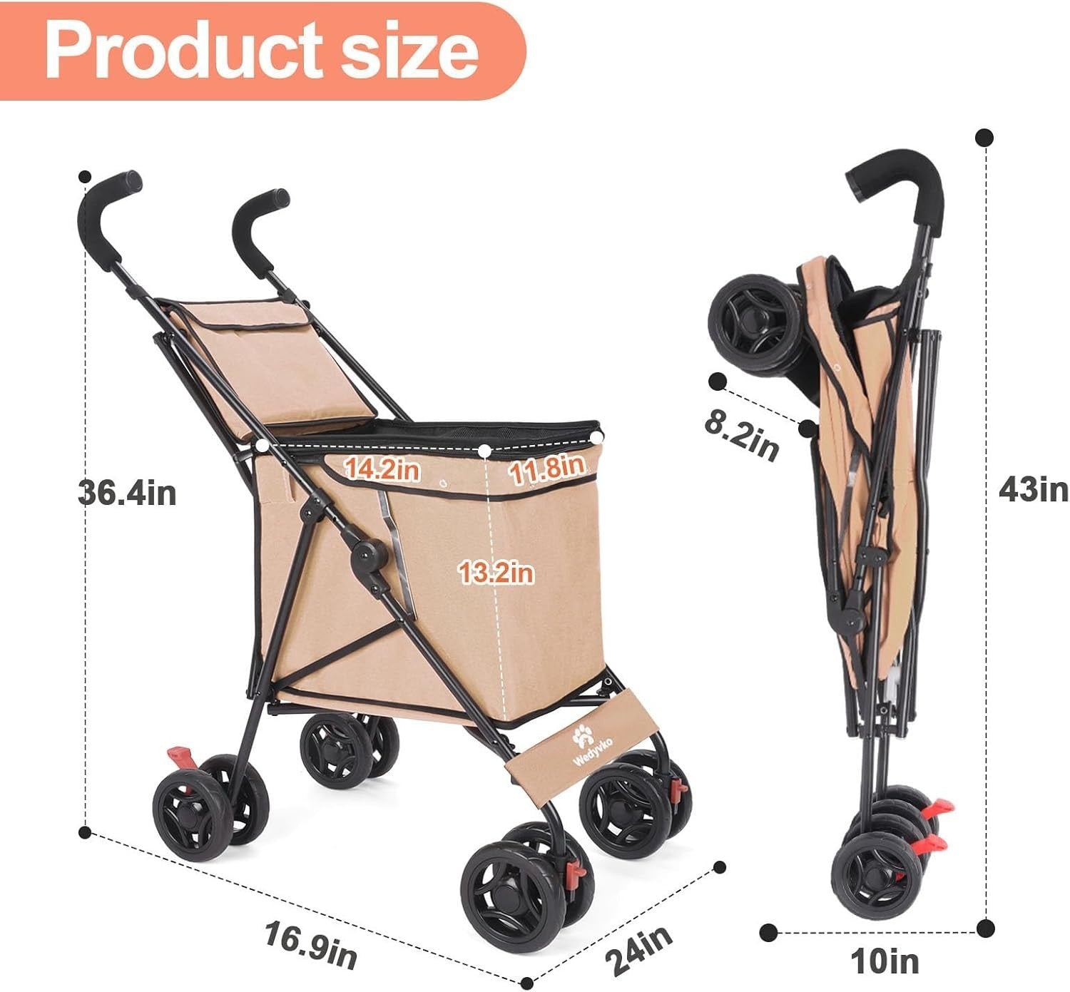 Collapsible Folding Utility Wagon Heavy Duty Outdoor Cart 60lb Capacity Khaki