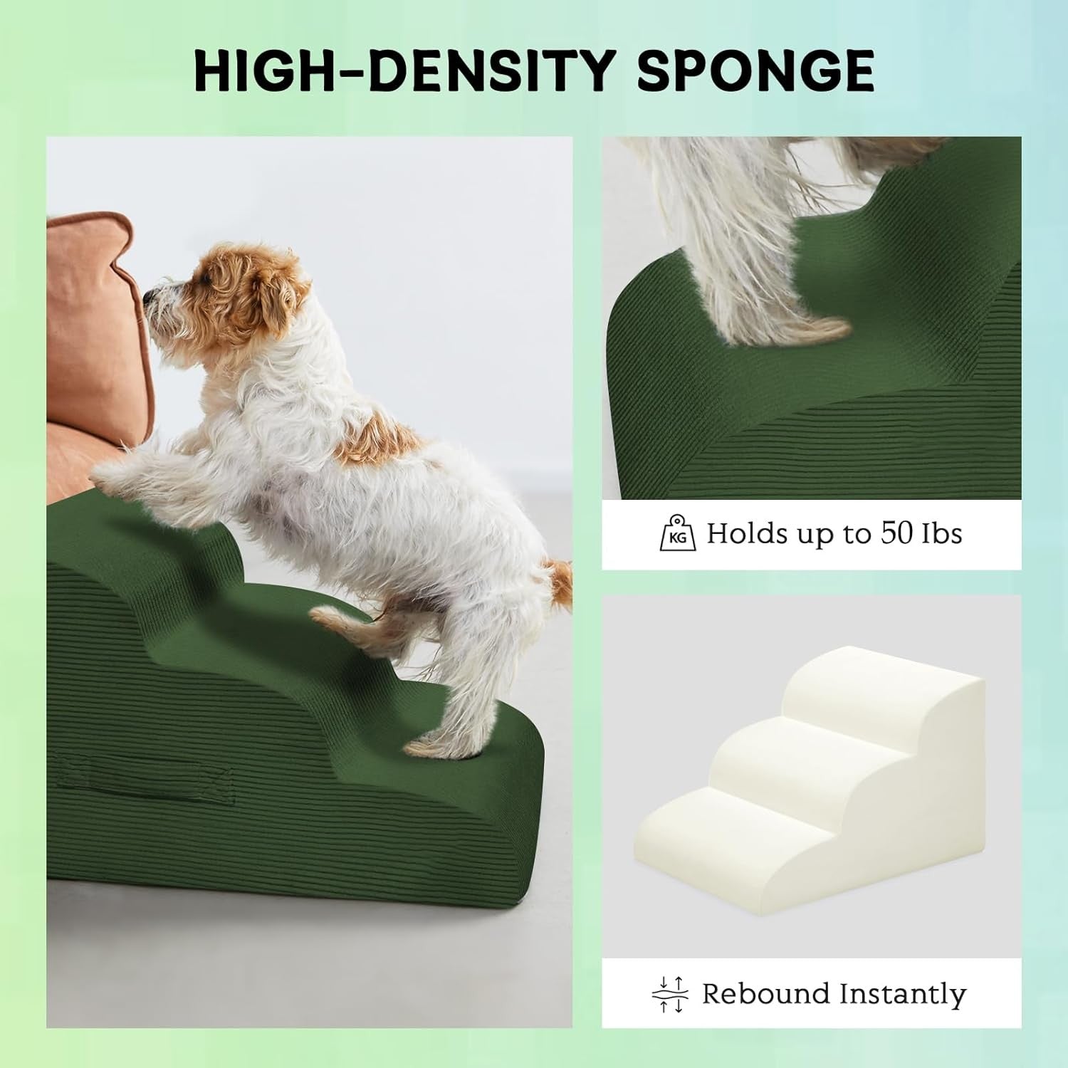 3-Step Dog Stairs Ramp Non-Slip Pet Steps Small Dogs Cats Green