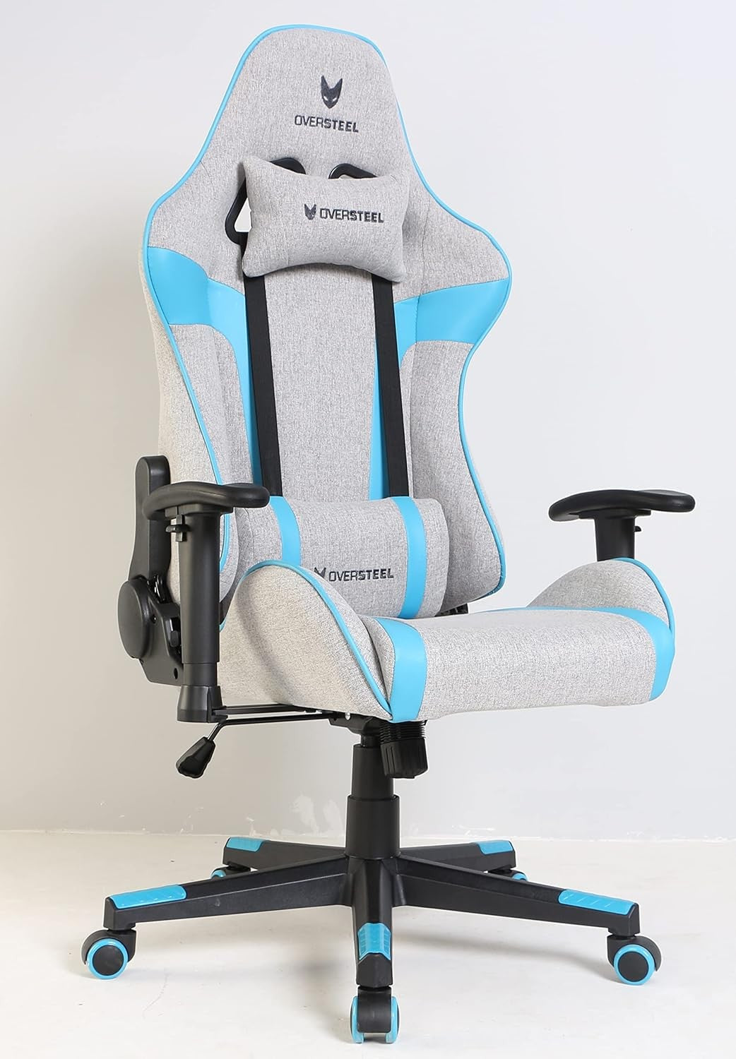 Professional Gaming Chair 180° Recline Fabric Grey Blue