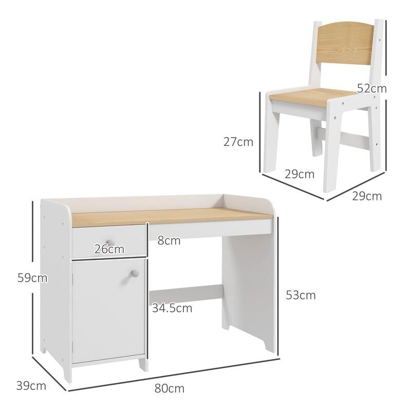 Kids Desk & Chair Set w/ Drawer Storage 3–6 Yr Study Table Toddler White