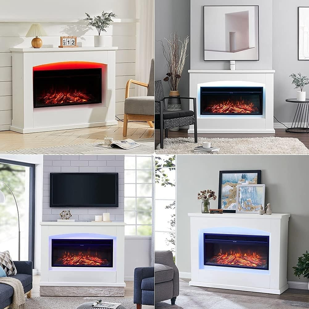50" Freestanding Electric Fireplace Heater 7-Colour LED Flame Remote Control