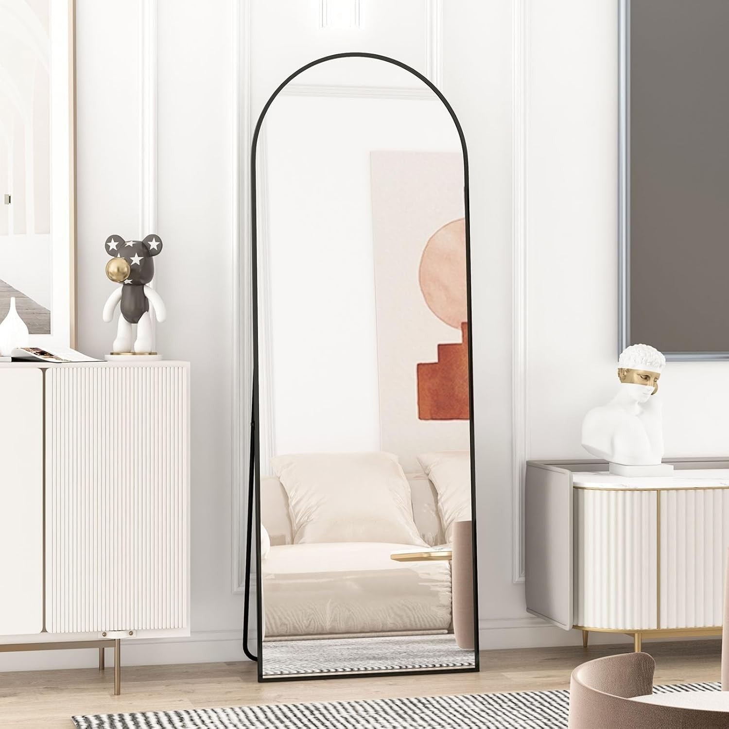 Arch Full Length Mirror 162x53cm Black Frame Wall Leaning Dressing Floor