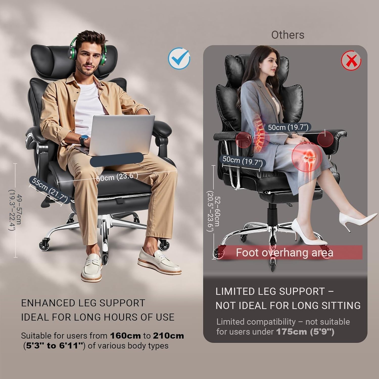 XXL Office Chair Recliner Big & Tall Ergonomic PU Leather Gaming Desk Seat