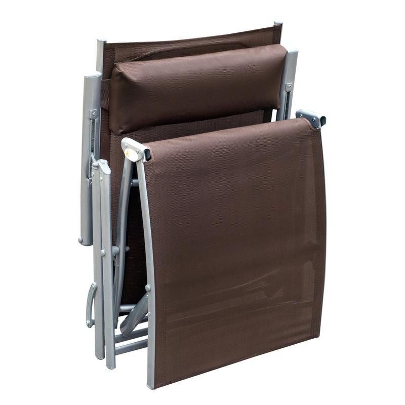 Outdoor Steel Recliner Folding Sun Lounger Chair 7-Position Brown Textilene