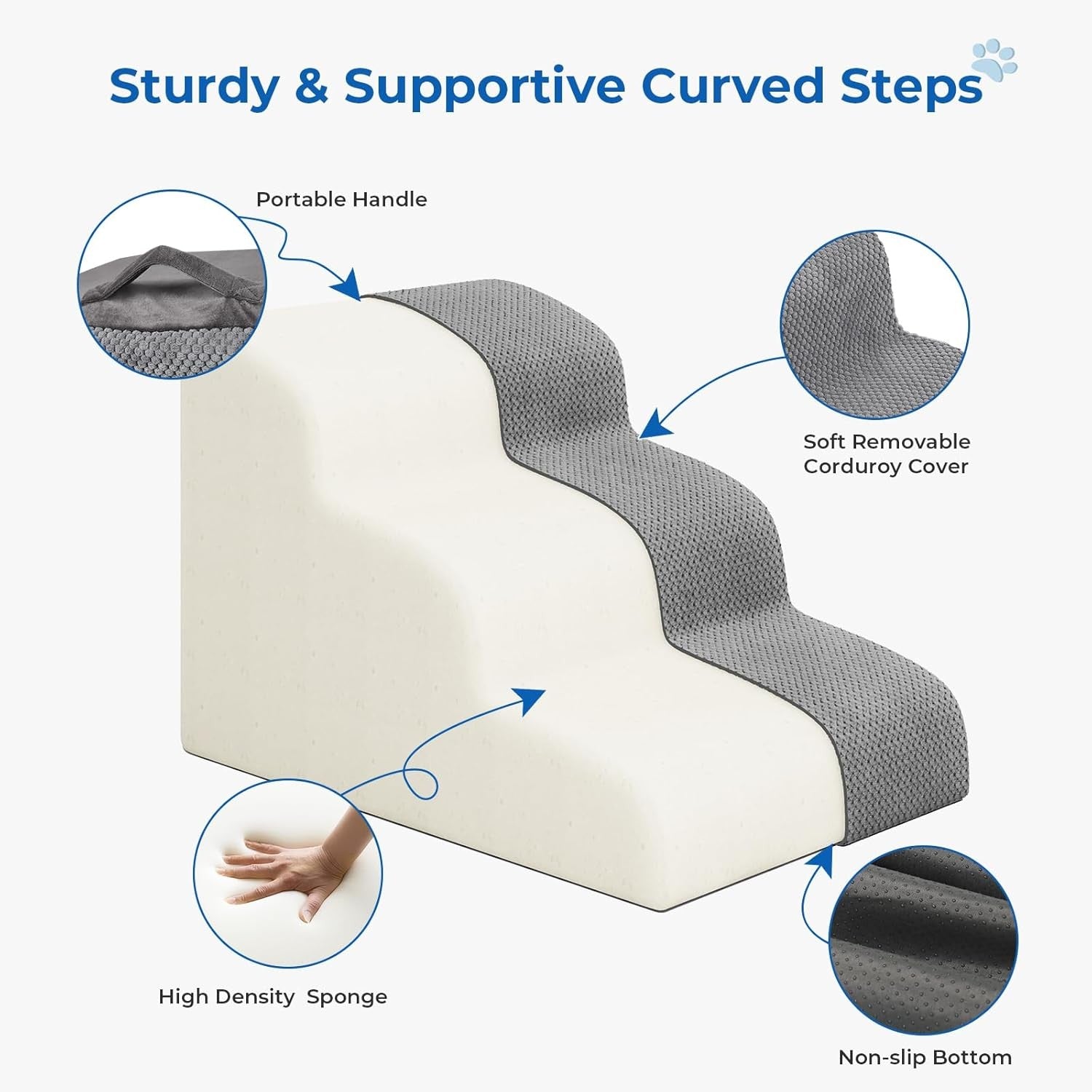3-Step Curved Dog Stairs Non-Slip Pet Steps for Small Dogs Cats