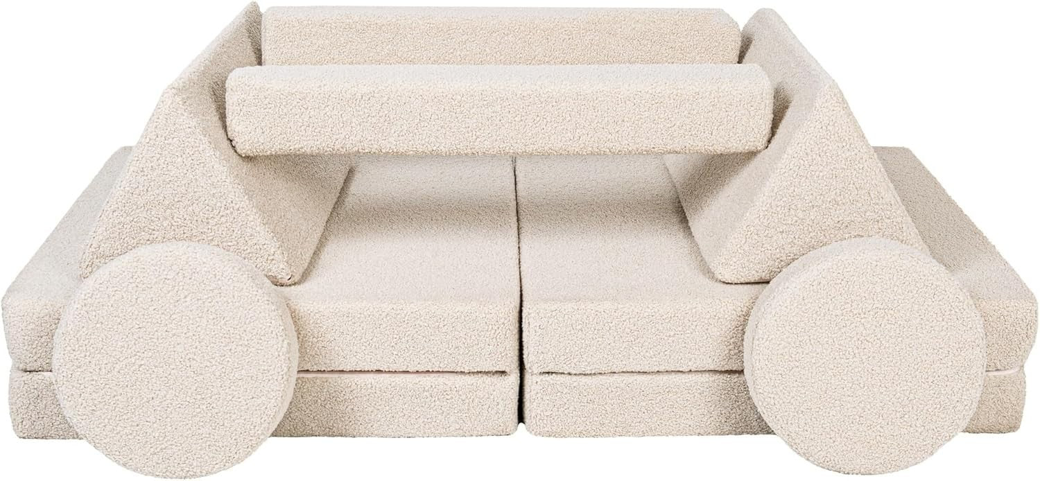 Modular Kids Sofa Playset, Convertible Foam Sofa Bed, Soft Bouclé Fabric