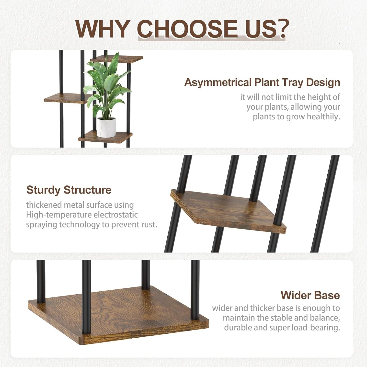 6 Tier Tall Metal Wood Plant Stand Indoor Outdoor Corner Display Rack Black