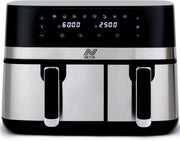 9L Dual Basket Air Fryer 2700W Digital Touch 80-200°C 60min Timer XL Black