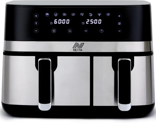 9L Dual Basket Air Fryer 2700W Digital Touch 80-200°C 60min Timer XL Black