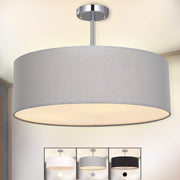 Large Grey Drum Ceiling Light Fabric Pendant 3x E27 Modern 46cm