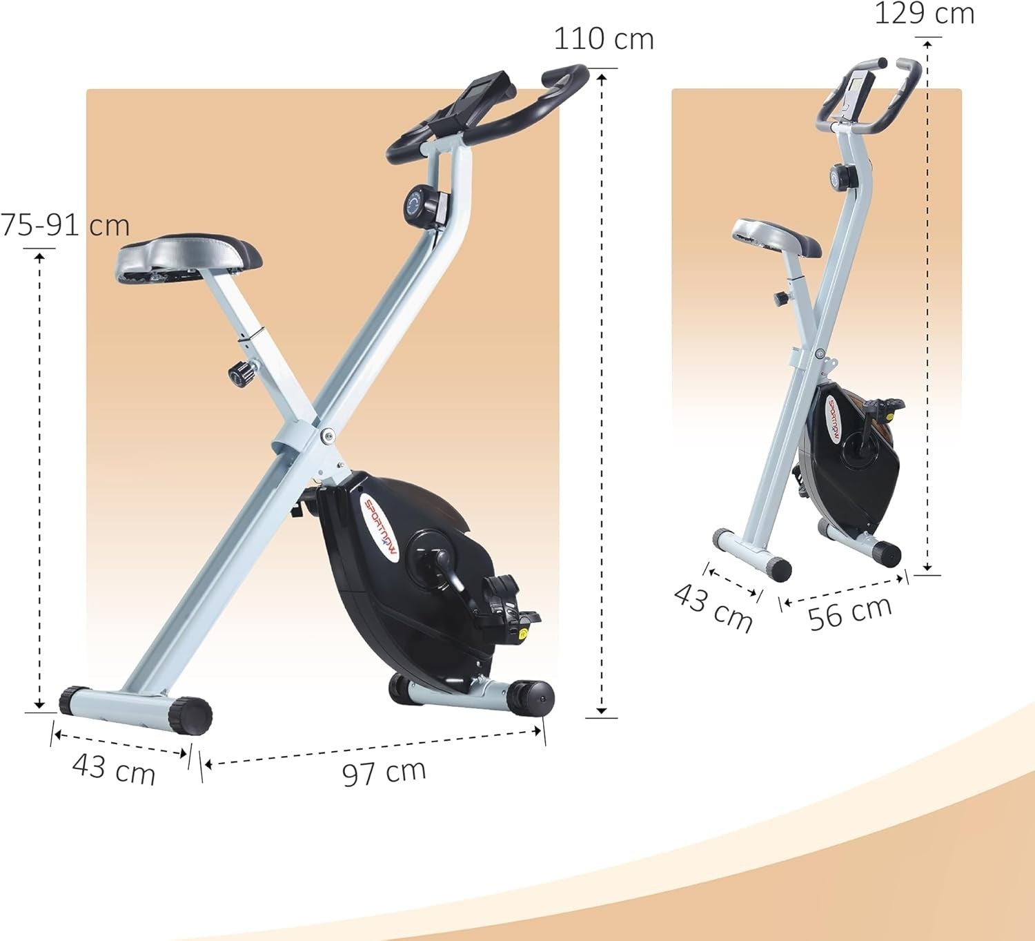 Foldable Magnetic Exercise Bike Quiet 8-Level Resistance LCD Pulse White