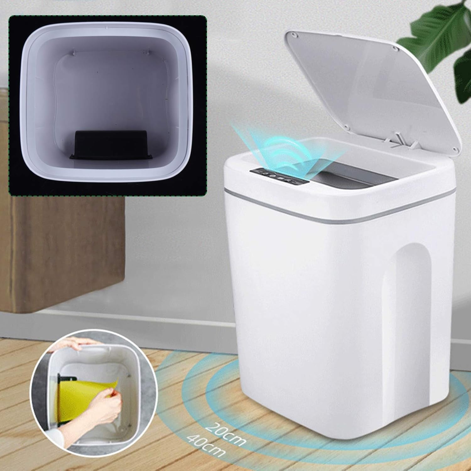 16L Touchless Automatic Sensor Trash Can Slim Kitchen Bathroom White