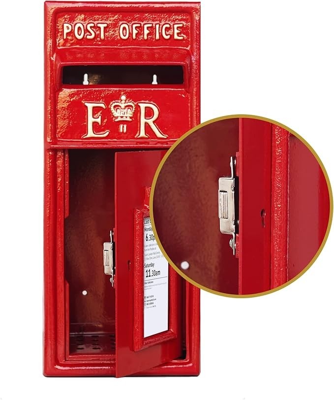 Wall Mounted Cast Iron Post Box Red – Lockable Secure Mailbox for Home & Events