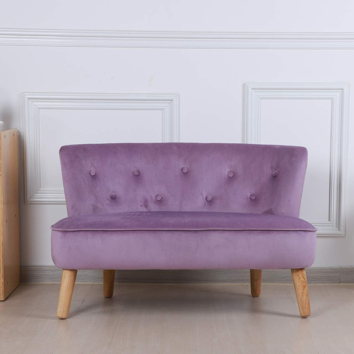 Purple Velvet Kids Sofa, 2-Seater Play Couch for Toddlers, Compact 90.5x44.5x57.