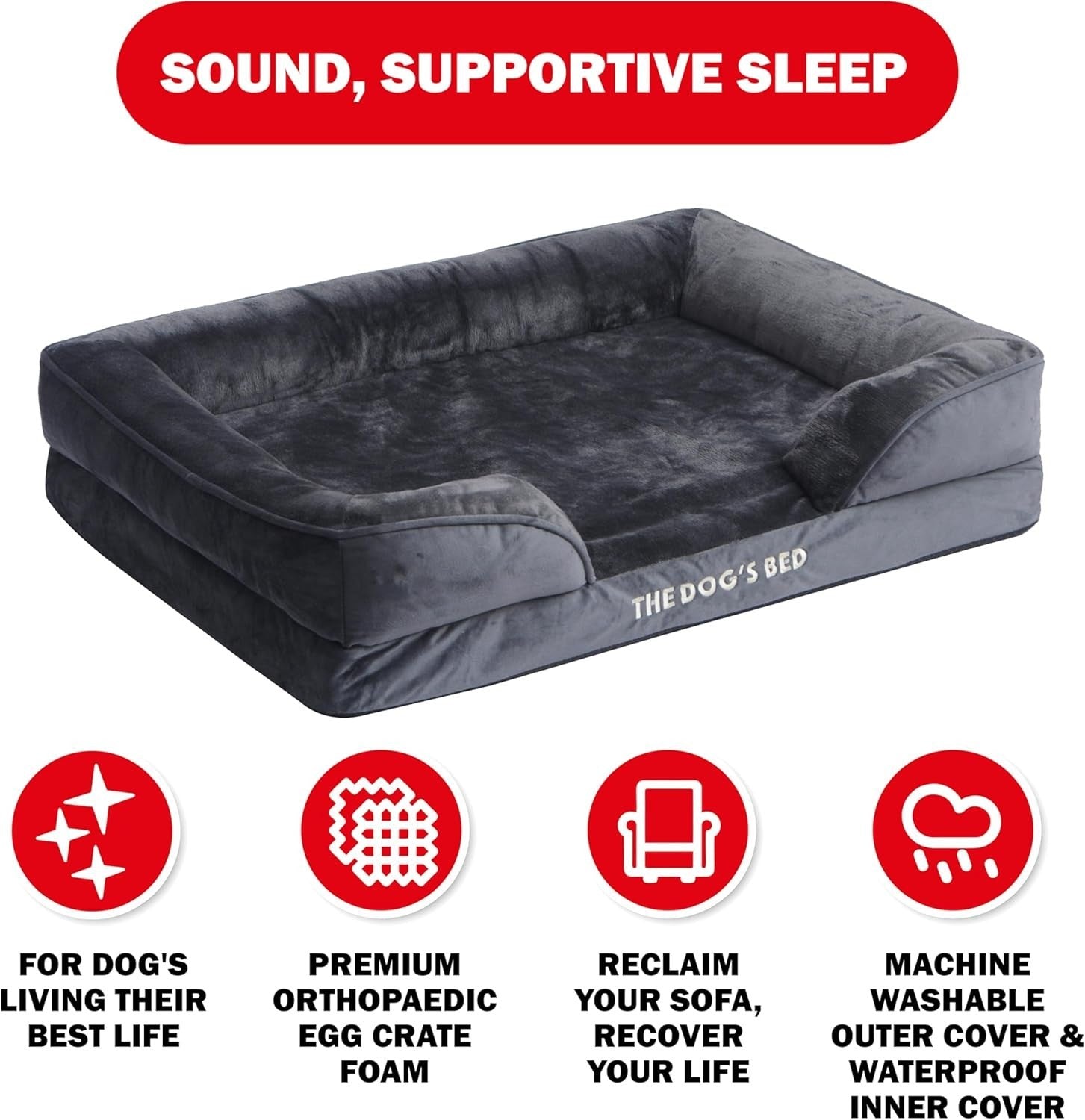 Large Orthopedic Dog Bed Plush Bolster Washable 89x63cm