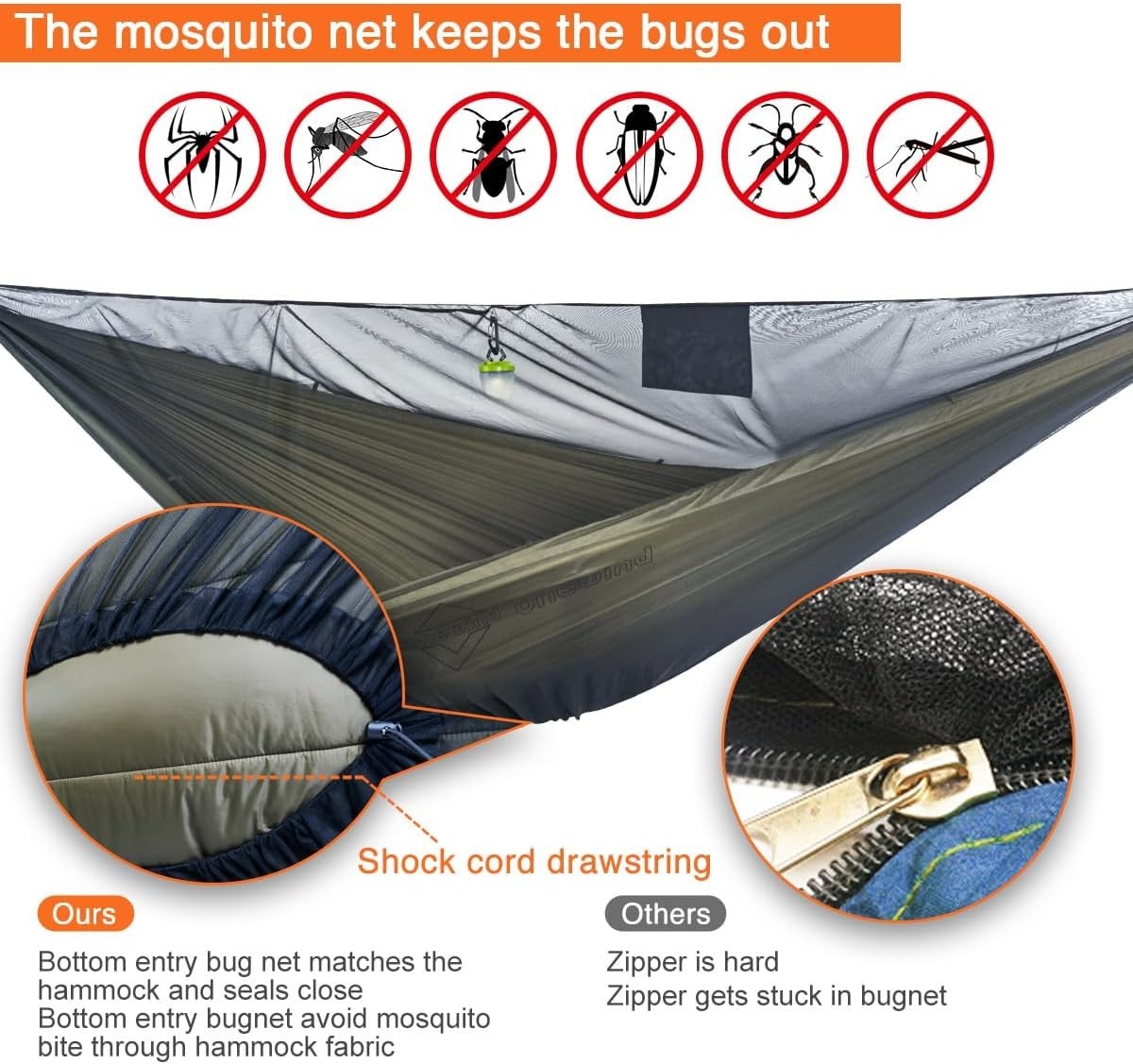 Camping Hammock w/ Mosquito Net 500lbs 11FT | Lightweight, Ripstop Nylon