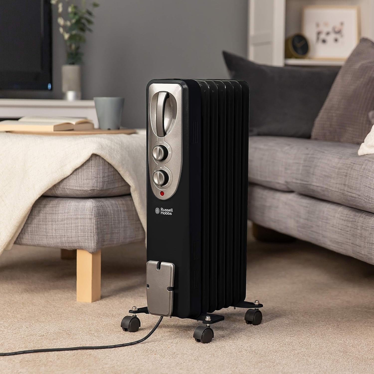 1500W Oil Filled Radiator Heater 7 Fins Portable Adjustable Thermostat