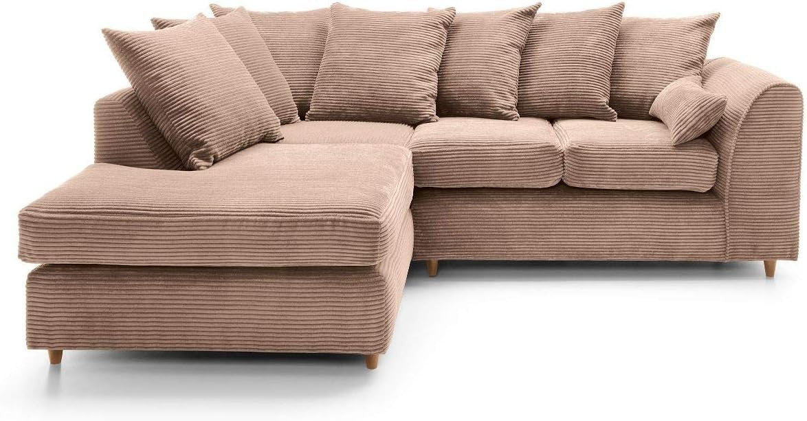 Brown Jumbo Cord L Shaped Sofa | Deep Cushions | Water Repellent Fabric | 4 Seat