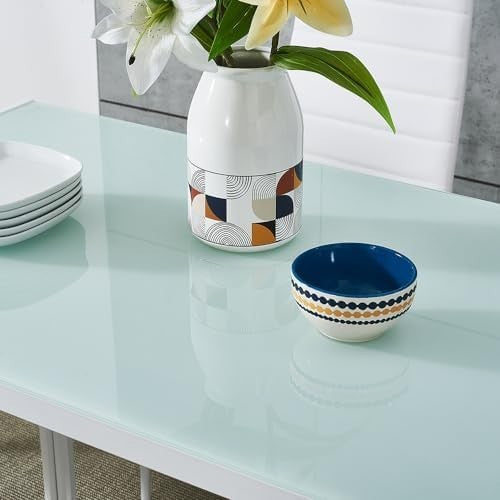 Rectangular Glass Dining Table Set 4 Chairs Modern White Faux Leather