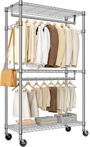Heavy Duty 3-Tier Garment Rack with Wheels – Chrome 189cm