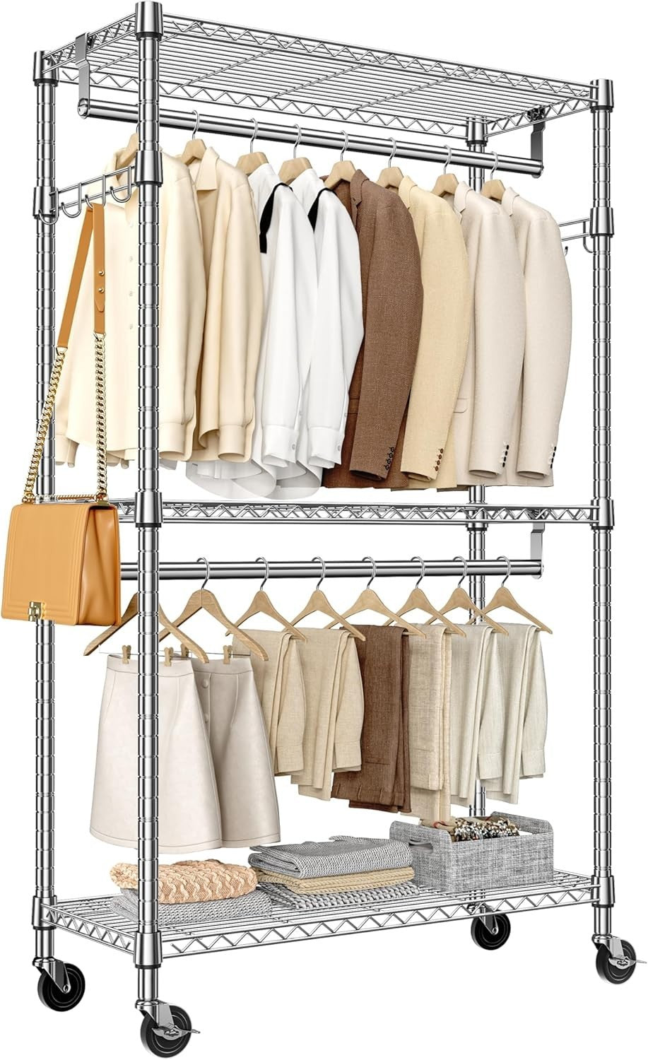 Heavy Duty 3-Tier Garment Rack with Wheels – Chrome 189cm