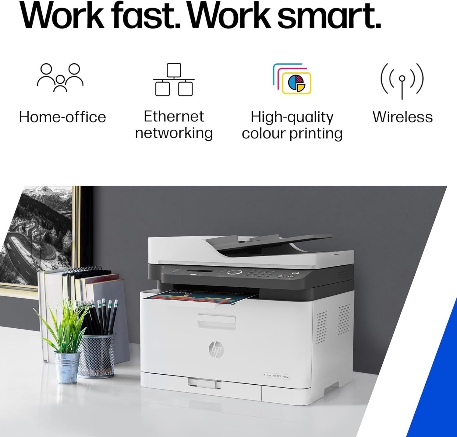 Colour Wireless Laser Multifunction Printer Fax A4 White WiFi